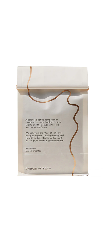 Beachwood (Organic Certified) Canyon Coffee bag with artistic design and product details.