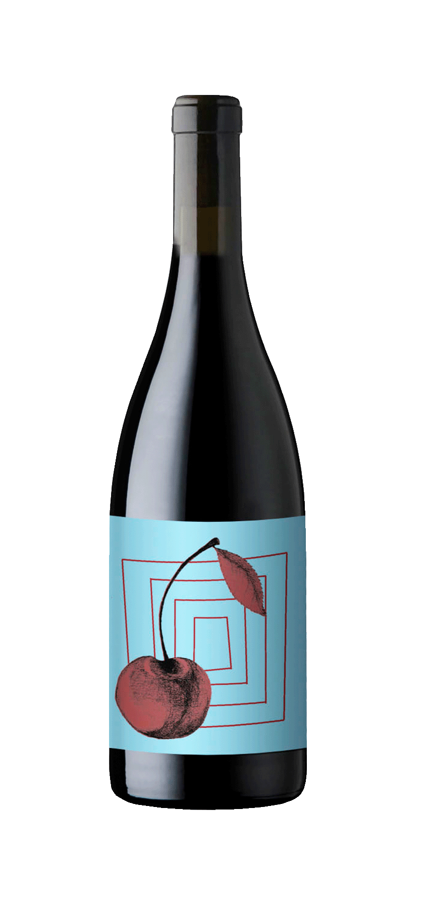 Red Wine Cherry House bottle with cherry label, 2020 vintage, organic Syrah grapes, bold full-bodied.