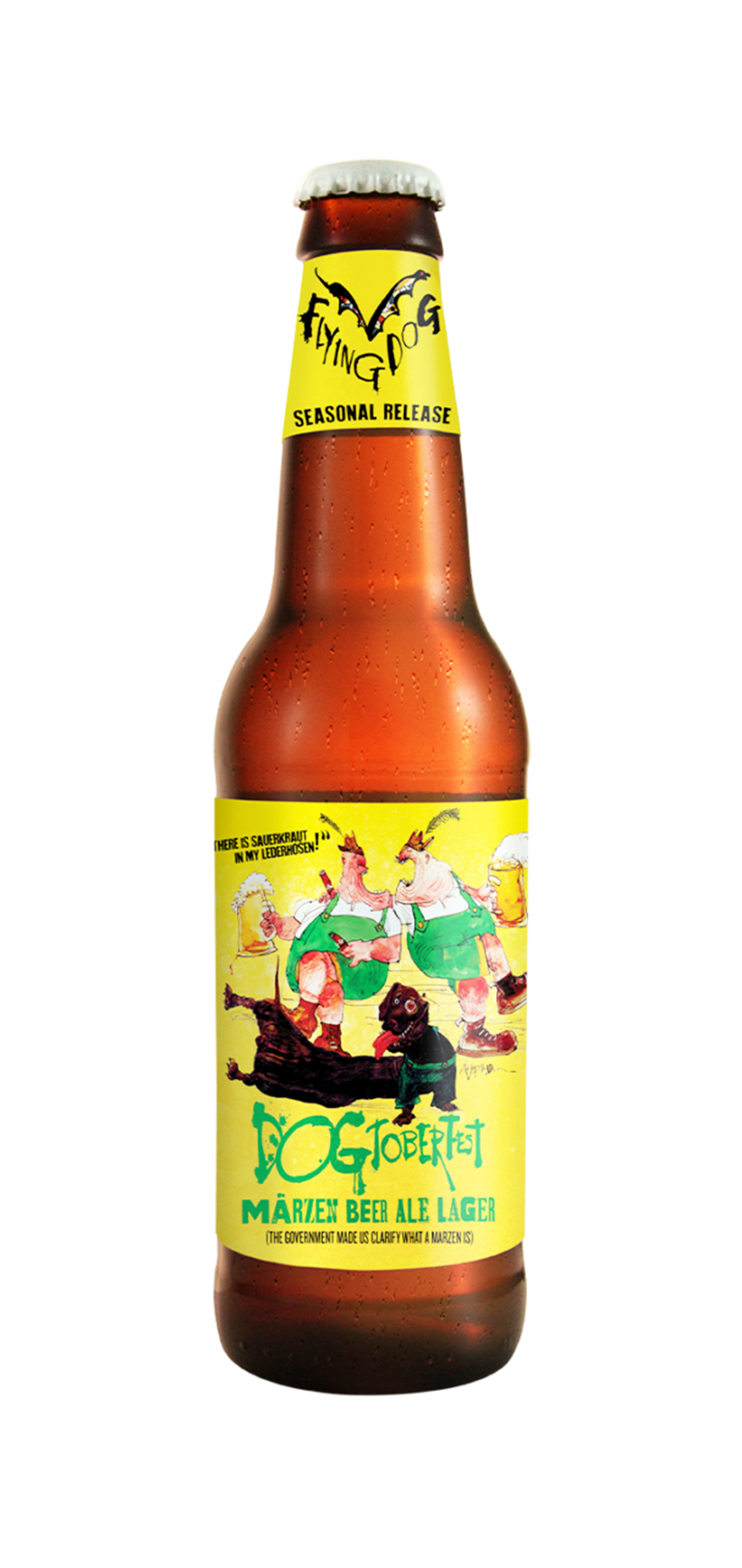 Dogtoberfest Flying Dog beer bottle with vibrant label design featuring festive graphics.