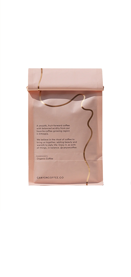 Gedeb Ethiopia Canyon Coffee bag with taste notes of persimmon, lime, and bergamot from the Gedeb region.