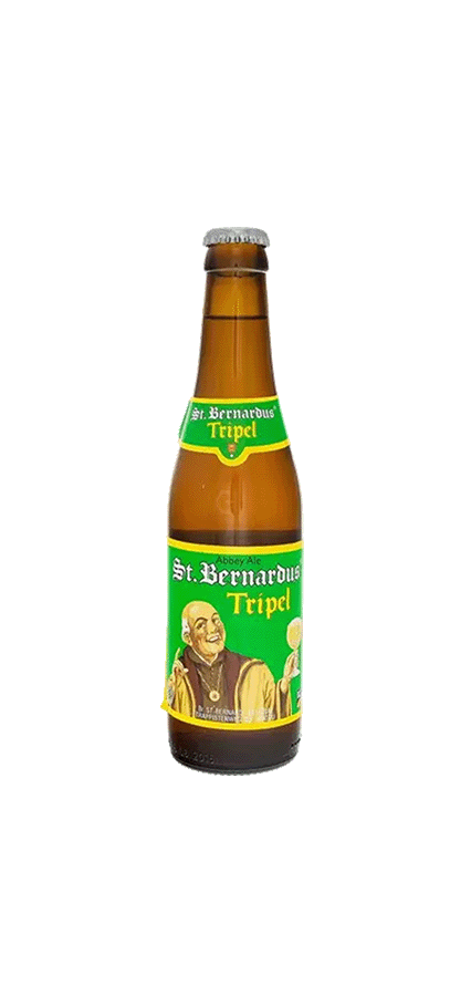 St Bernardus Tripel Ale bottle with green label and amber liquid.