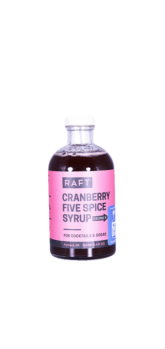 Cranberry Five Spice Syrup Raft bottle for cocktails, 250ml.