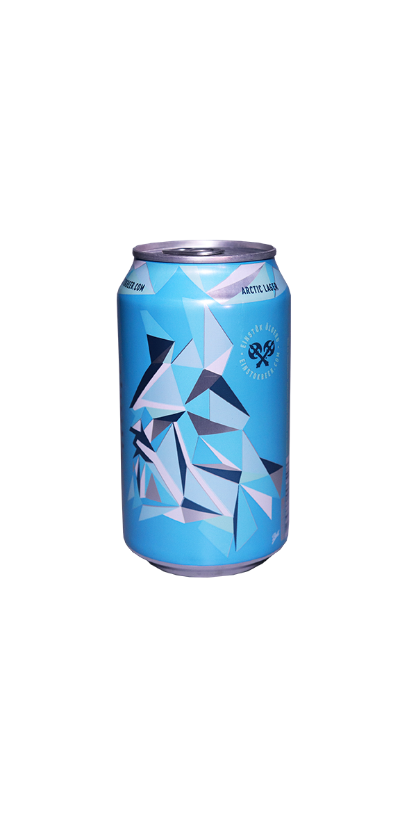 Einstok Icelandic Arctic Lager 330ml can with geometric blue design.