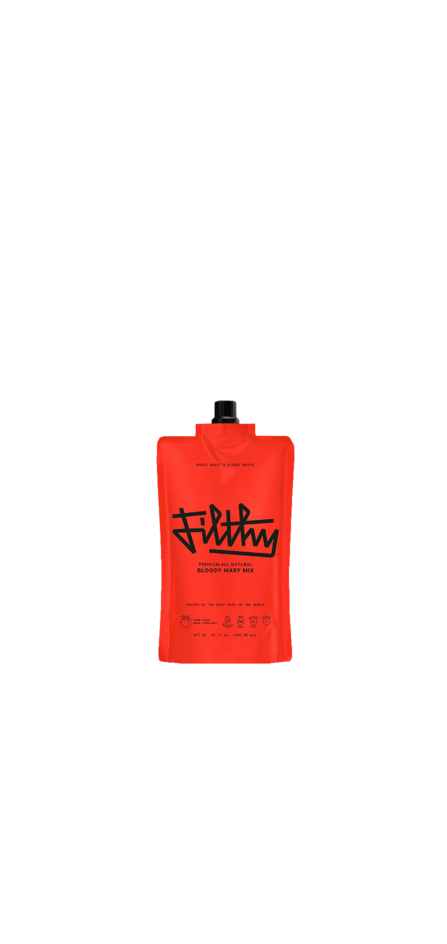 Filthy Bloody Mary Mix packaging, gluten-free and vegan, 8oz.
