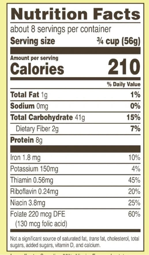 Rummo Rigatoni 1 lb pasta nutrition facts label showing calories, fat, sodium, carbohydrates, and protein.