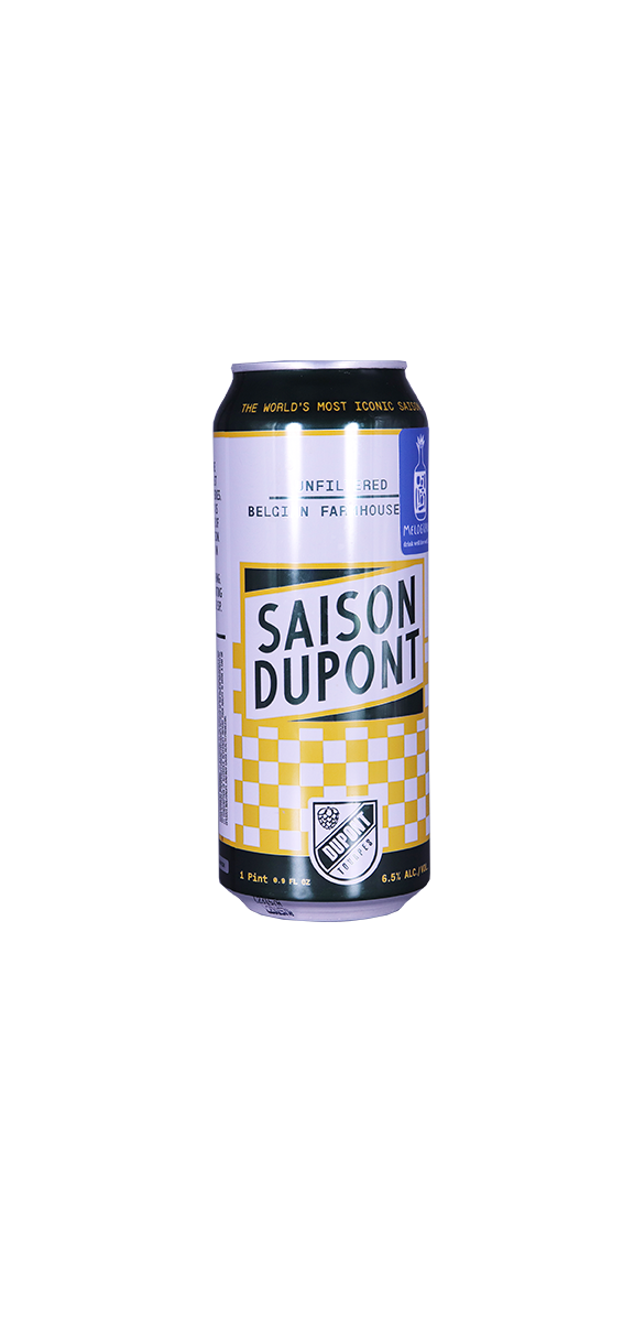 Can of Saison Dupont Farmhouse Ale, golden ale style, 500 ml.