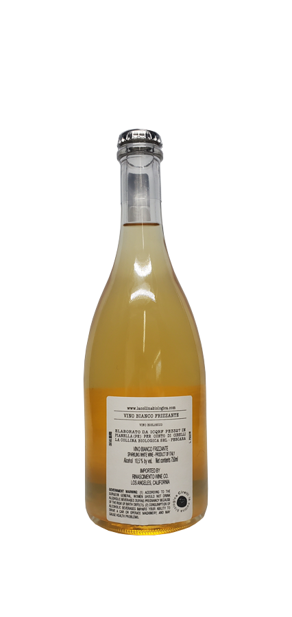 Bottle of Wines of Anarchy Trebbiano d'Abruzzo from Cirelli, featuring skin contact Frizzante wine, 2021 vintage, organic and biodynamic methods.