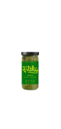 Jar of Filthy Pickles, gluten-free and vegan, Queen Olive stuffed with mini gherkin, 8oz container.